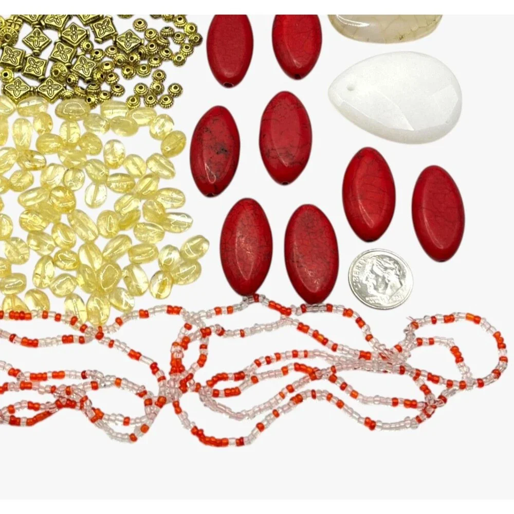 Mixed Lot Beads Pendant Gemstone Metal Glass Jewelry DIY Red Brown Stone Artisan